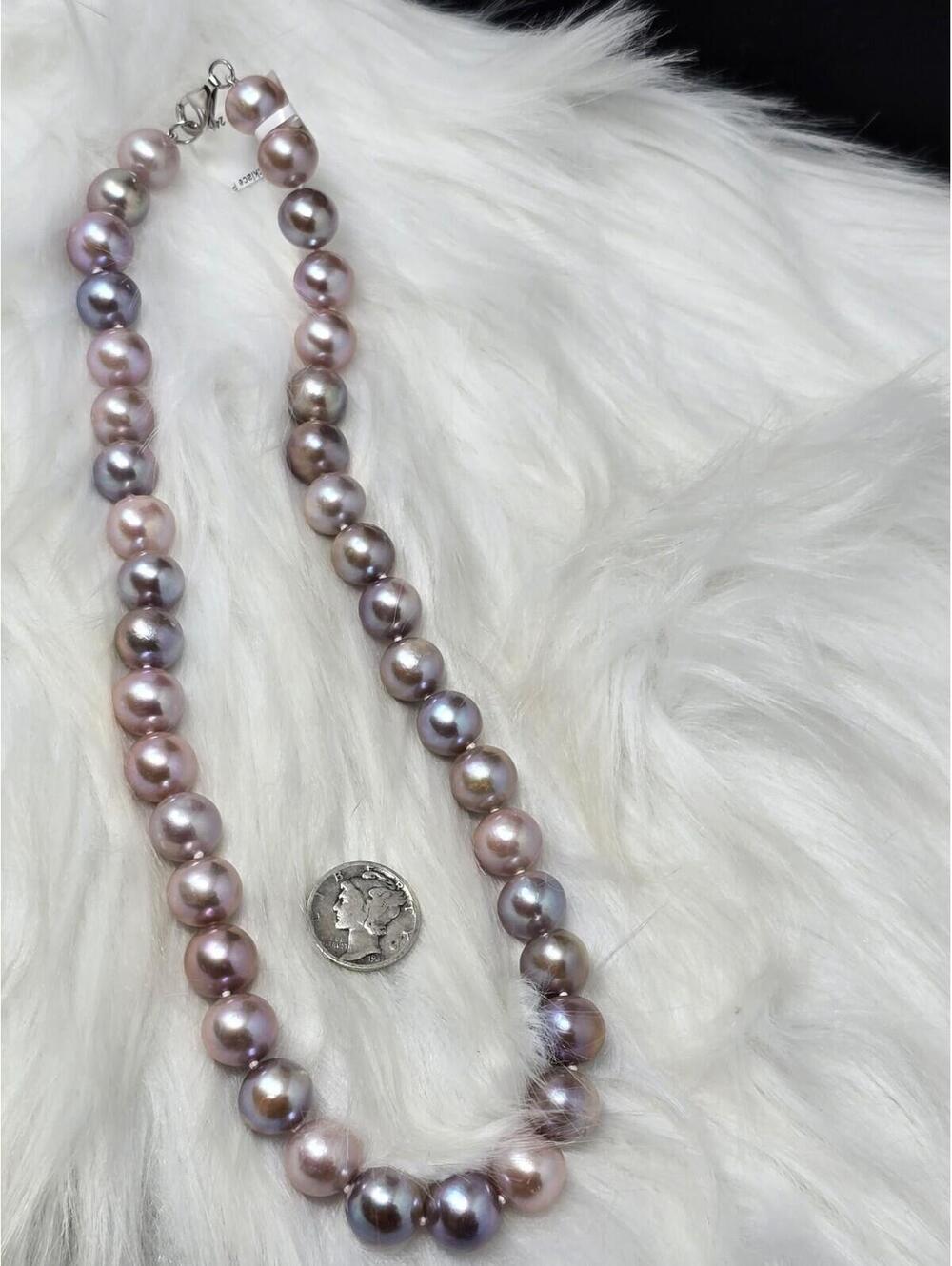 11mm Lavender Freshwater Pearl Necklace 18" 925 Silver - Picture 7 of 7